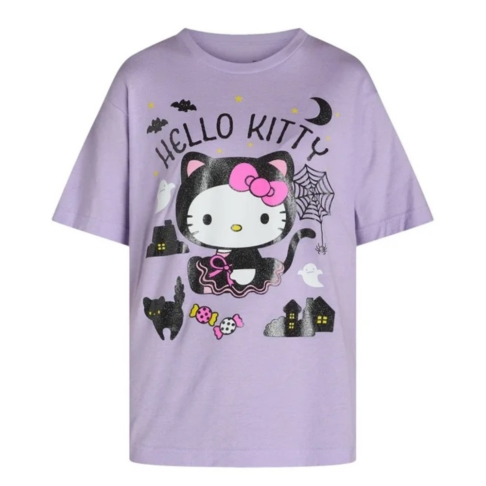 Hello Kitty Women's Halloween Graphic Short Sleeve Tee Purple Large NEW